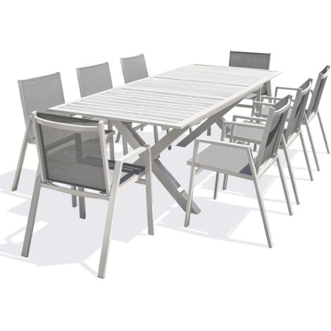 Ensemble repas 8 places 180/240cm en aluminium blanc - PALMA (1/5)