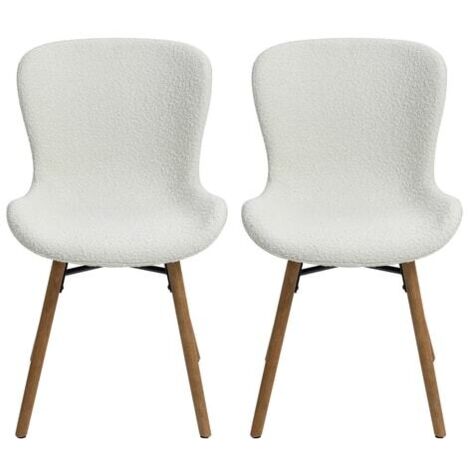 Lot de 2 chaises 48x57x81,5 cm en tissu bouclette blanc - KERMO (1/4)