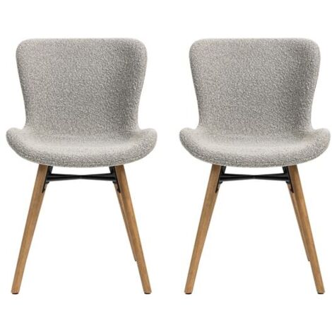 Lot de 2 chaises 48x57x81,5 cm en tissu bouclette gris clair - KERMO (1/4)