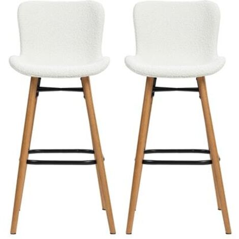 Lot de 2 chaises de bar en tissu bouclette blanc - KERMO (1/4)