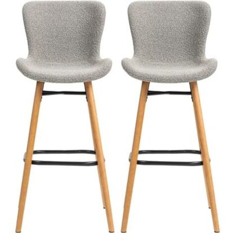Lot de 2 chaises de bar en tissu bouclette gris clair - KERMO (1/4)