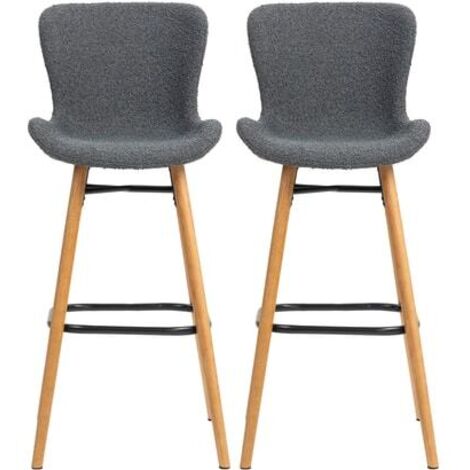 Lot de 2 chaises de bar en tissu bouclette gris foncé - KERMO (1/4)