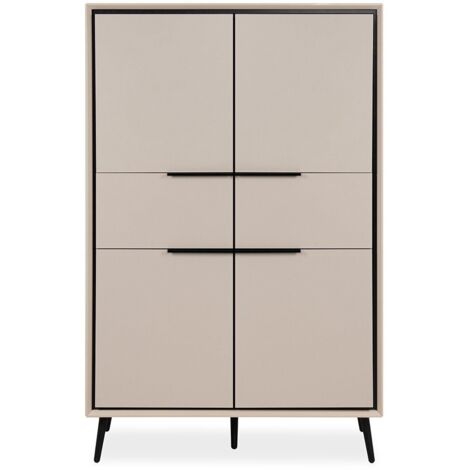 Buffet haut 4 portes 2 tiroirs 90x38x140 cm crème et noir - AROUY (1/5)