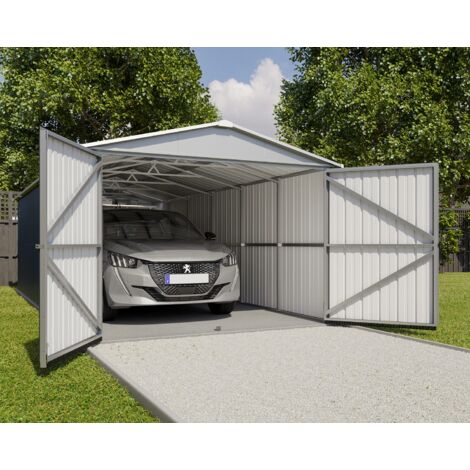 M&S – Garage métal anthracite 22,63m² – Kit d'ancrage inclus – Structure en acier galvanisé – Résistant aux intempéries et aux rafales de vent