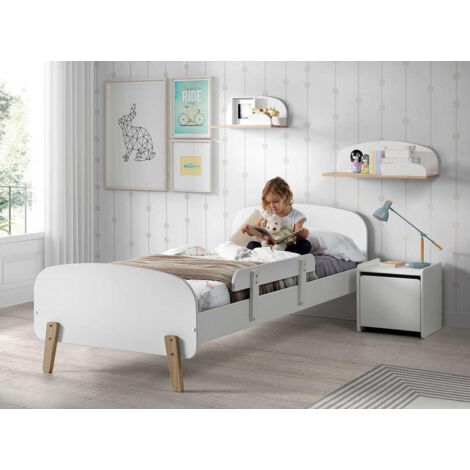 Lit 90x200 cm + barrière de lit en pin blanc - KIDLY (1/3)
