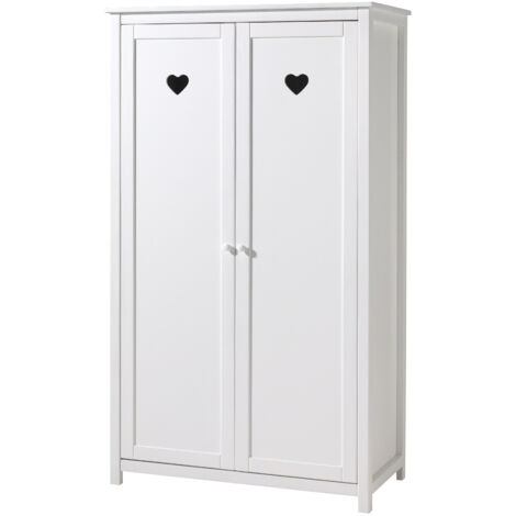 Armoire 2 portes AMORI – Blanc laqué, esprit romantique & détails cœur (1/5)