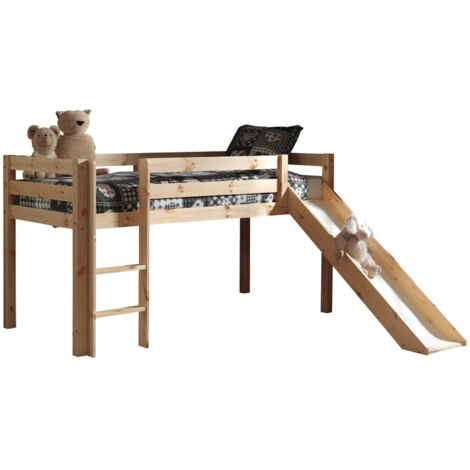 Lit surélevé 90x200 cm avec toboggan naturel - PINO (1/3)