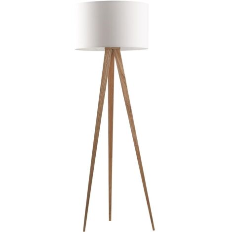 Lampadaire 50x50x151 cm en tissu blanc et pieds naturel - TRIPOD (1/5)