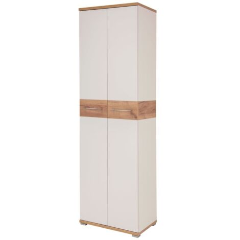 Armoire 2 portes 59x40x199 cm blanc et chêne - TEDDY (1/5)