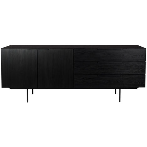 Buffet 2 portes et 3 tiroirs 180x45x71 cm décor chêne noir - TRAVIS (1/5)