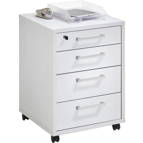Caisson 4 tiroirs sur roulettes blanc brillant - TAUNIO (1/5)