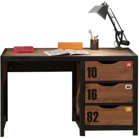 Bureau 3 tiroirs 130x60x75 cm marron et noir - BORY (1/4)
