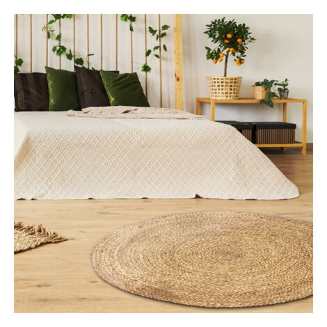 Tapis rond 120 cm en jute naturel et écru