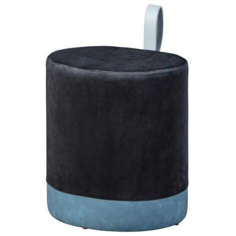 Pouf 38x32,5x43 cm en velours noir et bleu (1/5)