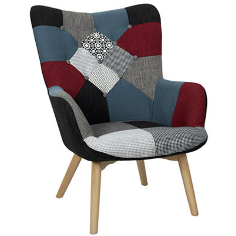 The Home Deco Factory – Fauteuil relax patchwork 72x80x99 cm – Structure métal – Rembourrage mousse PU – Revêtement polyester – Design scandinave
