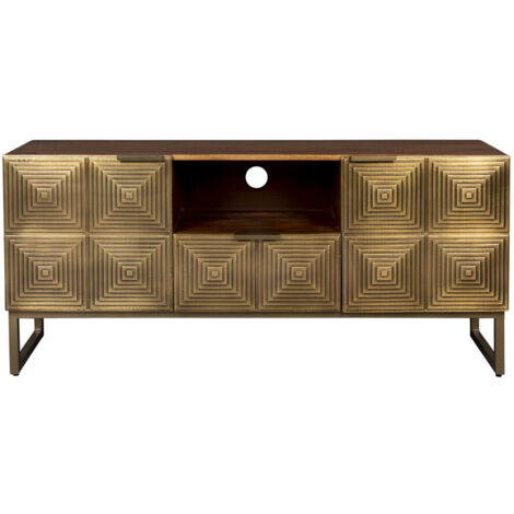 Buffet 2 portes et 1 tiroir 135x40x60 cm en manguier et métal laiton (1/5)