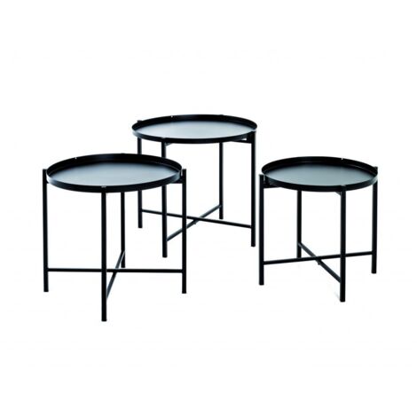 Lot de 3 tables basses ronde 39, 43 et 48 cm en métal laqué noir (1/3)