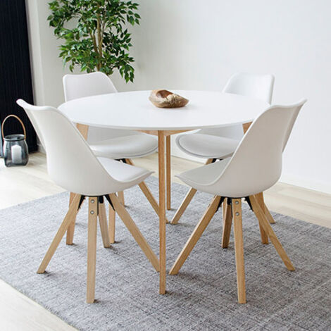 M&S – Table à manger ronde 105 cm pour 2 personnes – MDF et bois d'hévéa – Hauteur 75 cm – Design scandinave pour petits espaces (1/7)