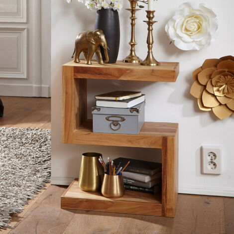 Table d'appoint en acacia massif 44x30x60 cm – Étagères intégrées – Style naturel pour intérieur moderne