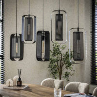 Suspension 5 lampes 145x20x150 cm en métal maillé noir - MAILLI