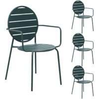 Lot de 4 fauteuils de jardin dossier rond en métal vert sapin - BACA