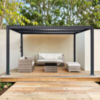 M&S – Pergola bioclimatique autoportante 4x3 m en aluminium gris – Résistante aux intempéries – Installation sur base béton – Design contemporain
