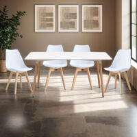 Ensemble table rectangulaire de repas + 4 chaises blanches - SCANDI