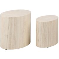 Lot de 2 tables basses 48 et 40 cm décor effet travertin beige