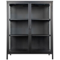 M&S – Vitrine 2 portes en verre et acier noir – Dimensions 80x40x101,5 cm – 2 étagères pour rangement – Design industriel