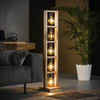 M&S – Lampadaire LED 5 lampes en métal et acacia – Hauteur 135 cm – Éclairage d'ambiance gris foncé – Ampoule E27 recommandée