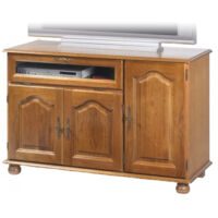 Meuble rack HiFi chêne 3 portes dessus relevable
