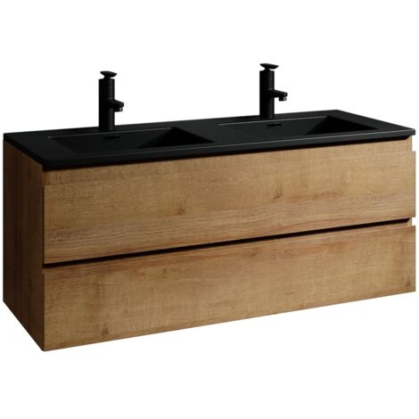 Meuble de salle de bain Angela 120 cm - lavabo noir - Chêne - Meuble bas meuble vasque meuble vasque - Chene
