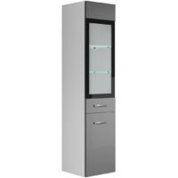Armoire de rangement Rio Hauteur 131 cm Blanc avec Gris brillant - Meuble de rangement haut placard armoire colonne
