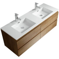 Meuble de salle de bain Angela 140cm Chene – Armoire de rangement Meuble lavabo - Chene
