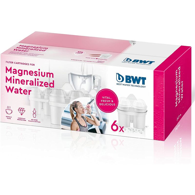 BWT - Pack de 6 Filtros para Jarra Filtradora de Agua con Magnesio para 6 meses duración