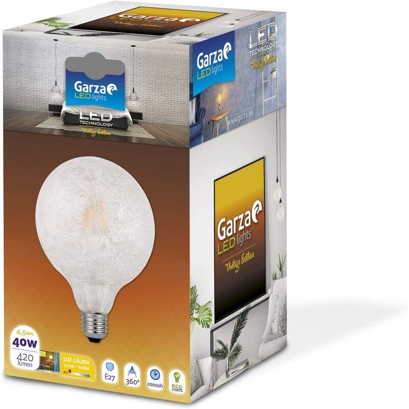 Bombilla Led Filamento ice globo g125 7w 420 lumenes equivalente a 40w. e27. 360º. luz garza vintage e27 45w 4.5w