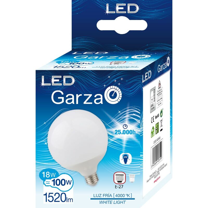 Bombilla LED Globo 18W E27 1520 lumenes 270º Luz fría