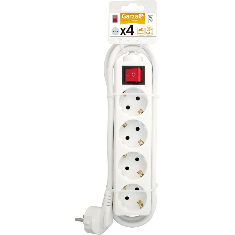 Garza Basic Power - Regleta Base múltiple con 4 tomas, interruptor, y cable de 1,5mmX1,4m Color Blanco