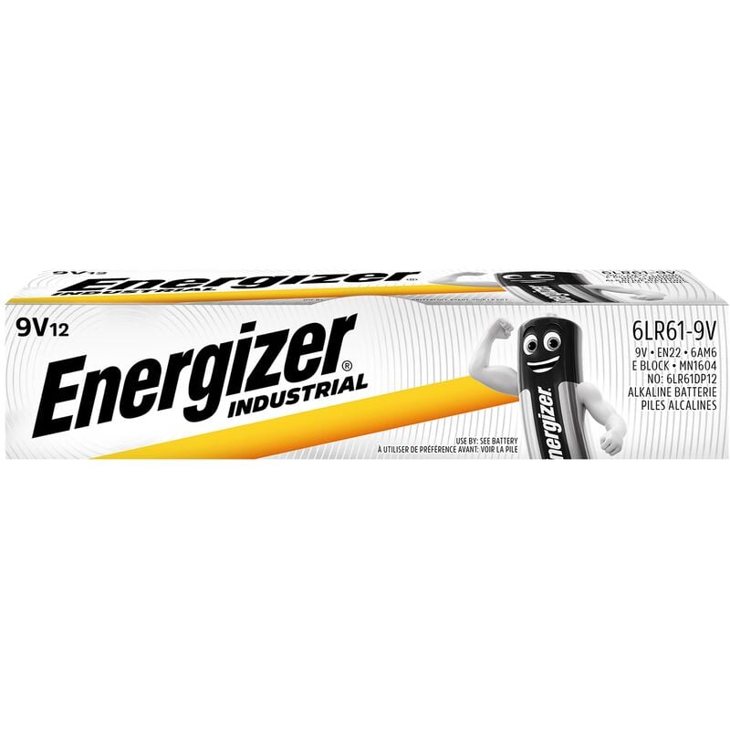 Energizer Industrial Pack de 12 pilas 9v alcalinas para uso cotidiano sin sulfataciones y con alkaline 6lr61 en22 6am6 block mn1604