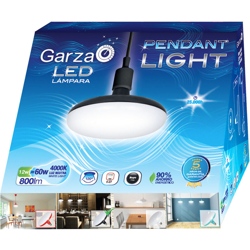 Garza Lighting - Lámpara Pendant LED Light, potencia 12W, luz natural 4000K, color Negro