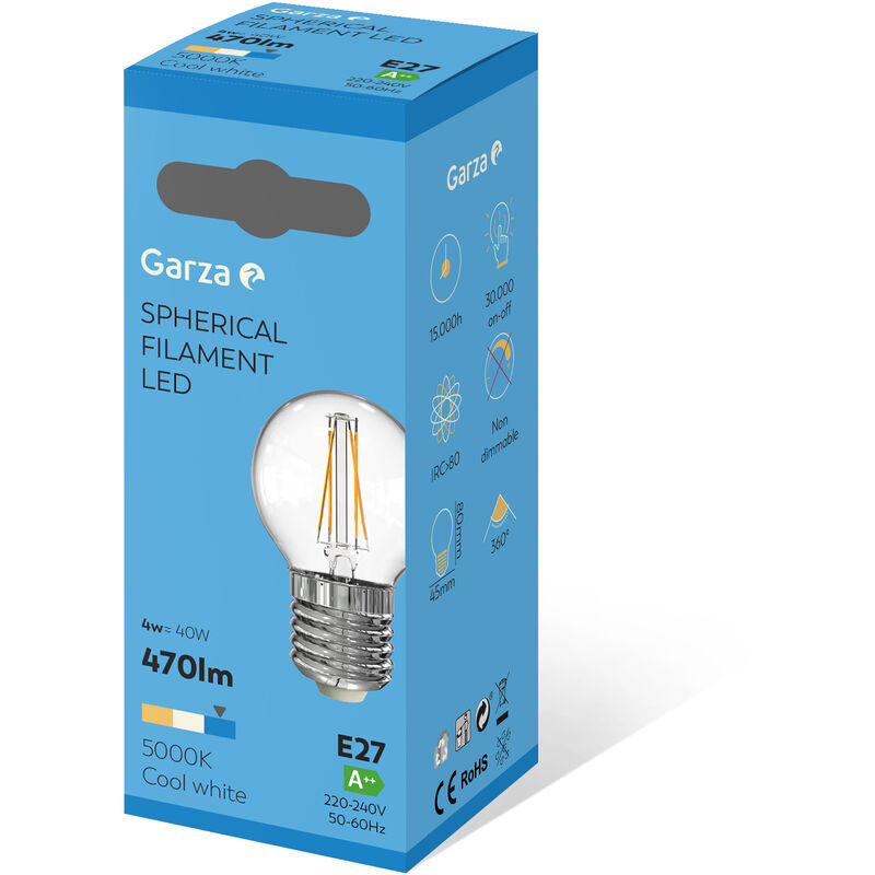 Garza ® Bombillas led filamento decorativa luz fria 5000k casquillo e27 4w 470 gz 470lm caja