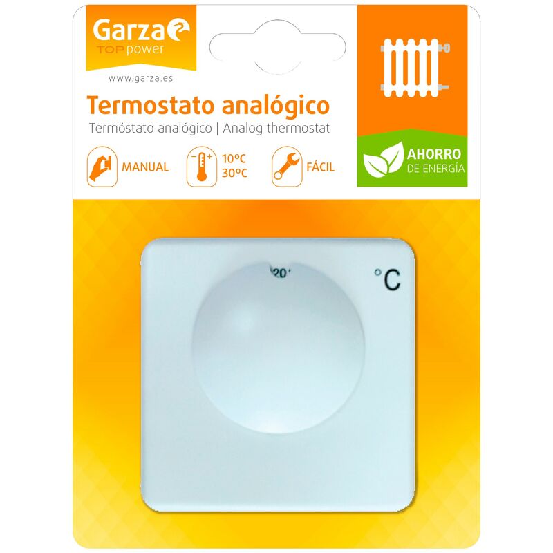 Garza Termostato Analógico para Caldera y calefacción. Regulación Manual