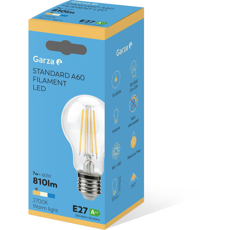 Garza ® Bombillas led filamento decorativa luz 2700k casquillo e27 7w 810 standard clear lumenes