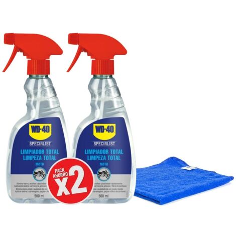Pack de 2 Limpiador Total para Moto 500 ml x2 + Paño Original de WD-40 de regalo