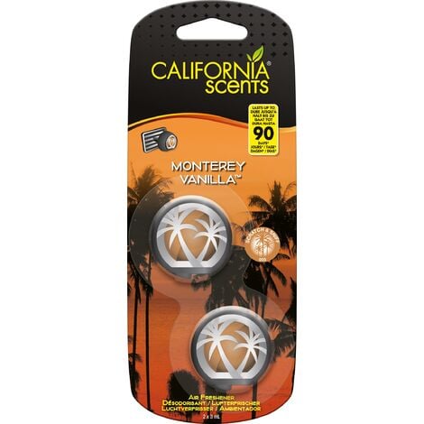 California Car Scents - Ambientador de Coche con Fragancia, Olor y Esencias a Monterey Vanilla, Aroma a Vainilla (Minidifusores, 2UDS)