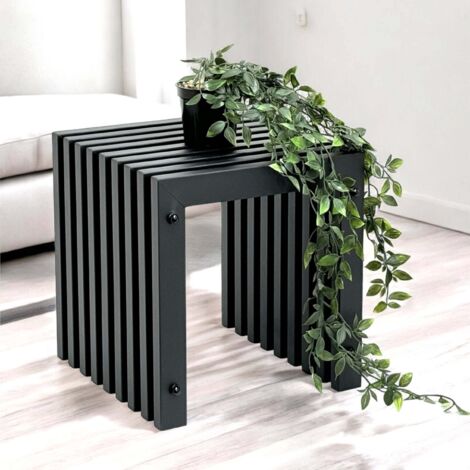 DanDiBo Lamellenhocker Hocker Metall Schwarz Eckig BASE Massiv 32 cm Modern Beistelltisch Lamellen (1/5)