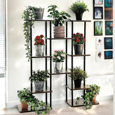 DanDiBo Blumenregal Indoor Metall Schwarz 6 Etagen Holz 96584