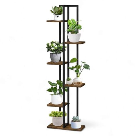 DanDiBo Blumenregal Indoor Metall Schwarz 6 Etagen Holz 96582
