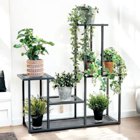 DanDiBo Blumenregal indoor Metall Schwarz 4 Ebenen 96579 Blumentreppe