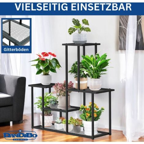 DanDiBo Blumenregal indoor Metall Schwarz 4 Ebenen 96579 Blumentreppe